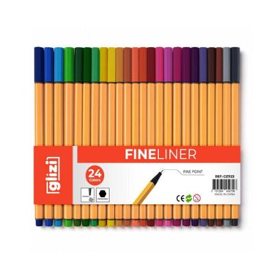 Kit de Canetas Ponta Fina OEM Glizi Fineliner Traço 0,4mm Fine Line 24 Cores Amarelo