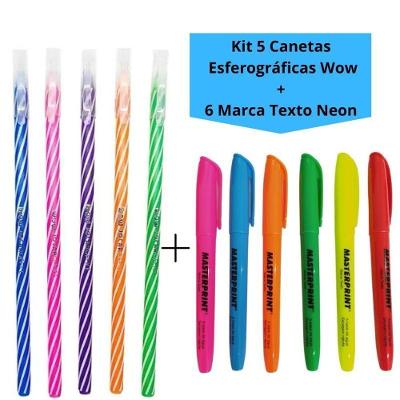 Kit de Canetas Esferográficas e Marca-Texto Oem Jocar Office e Masterprint Ponta 0.7mm com 11 Peças
