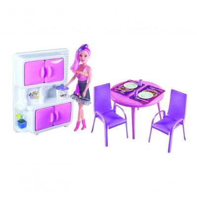 Kit de Brinquedo de Cozinha com Boneca para Brincar e Aprender Rosa Lua de Cristal