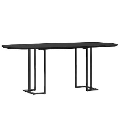 Mesa de Jantar Alina N01 8 Lugares Retangular com Vidro MDF 200cm Preto Lyam Decor