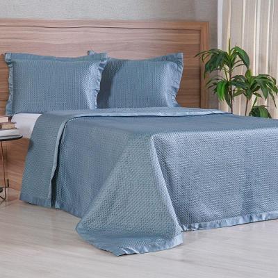 Kit Colcha Queen Satinatta 240x260cm 100% Poliéster Cetim Azul Mineral Tessi