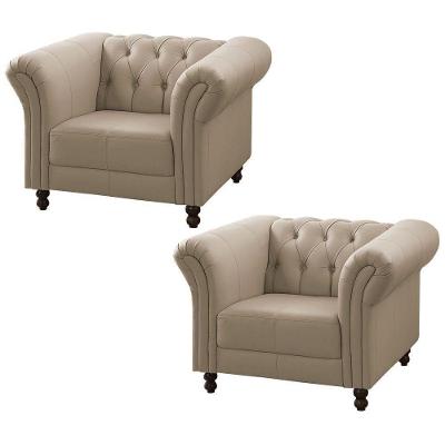 Kit 2 Poltronas Decorativa Maggiore em Couro Confortável Bege Gran Belo