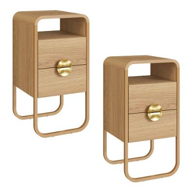 Kit 2 Mesas de Cabeceira Luna 28092 1 Gaveta MDP Estilo Orgânico Dourado Artesano Móveis