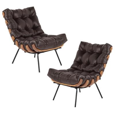 Kit 2 Poltrona Decorativa G34 Sala de Estar Couro Confortável Marrom Gran Belo