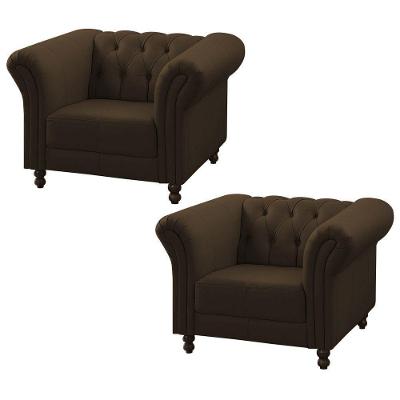Kit 2 Poltronas Decorativa Maggiore Couro Conhaque G58 Marrom Gran Belo