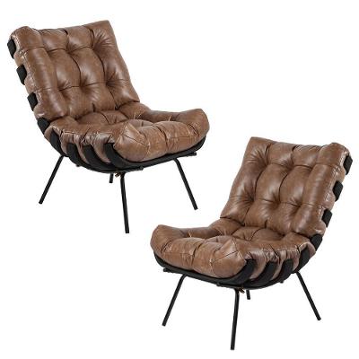 Kit 2 Poltrona Decorativa G34 Sala de Estar Costela Couro Mel Base Preta Gran Belo
