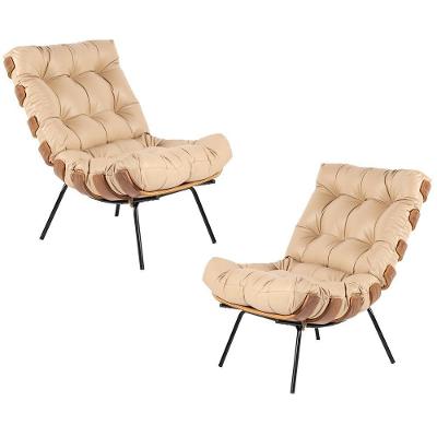 Kit 2 Poltrona Decorativa G34 Costela Couro Confortável Bege Gran Belo