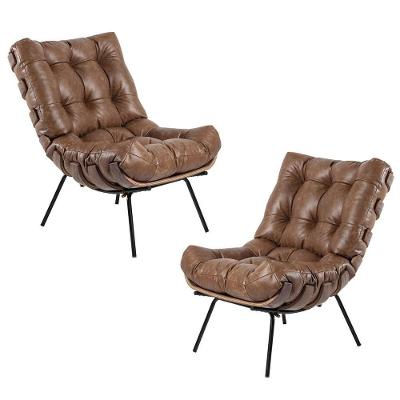 Kit 2 Poltrona Decorativa Costela G34 Sala de Estar Couro Mel Confortável Gran Belo