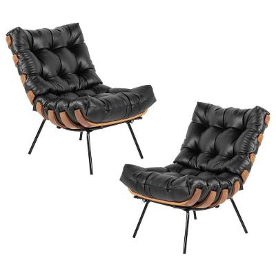 Kit 2 Poltrona Decorativa Costela G34 Couro Confortável Preto Gran Belo