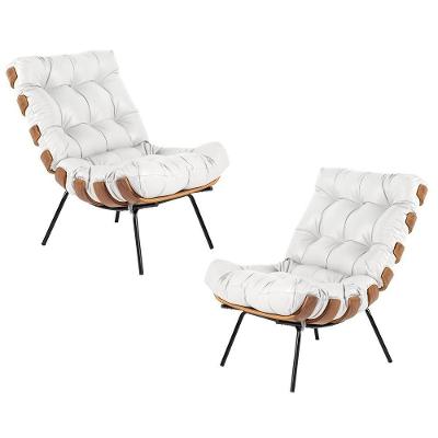 Kit 2 Poltrona Decorativa Costela G34 Couro Branco para Sala de Estar Gran Belo