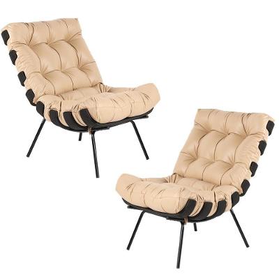 Kit 2 Poltrona Decorativa Costela G34 Couro Bege para Sala de Estar Gran Belo