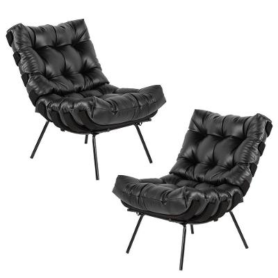 Kit 2 Poltrona Decorativa Costela G34 Sala de Estar Couro Preto Gran Belo