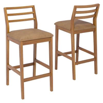 Kit 2 Banquetas Alta Oliva com Encosto Madeira Tauari Estofada Corino Kaki Milani Movelaria