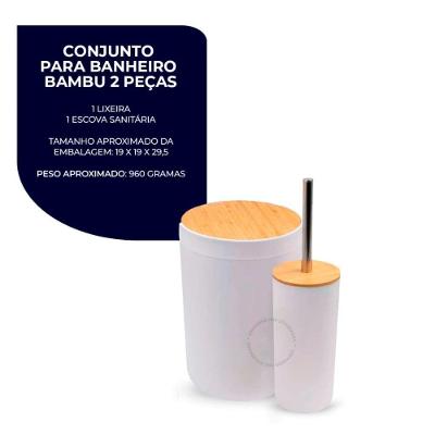 Kit Banheiro Completo Luxo Plástico e Bambu 2 Peças Branco OEM