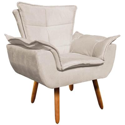 Poltrona Decorativa Charger Suede Bege G19 com Pés Palito para Sala de Estar Gran Belo