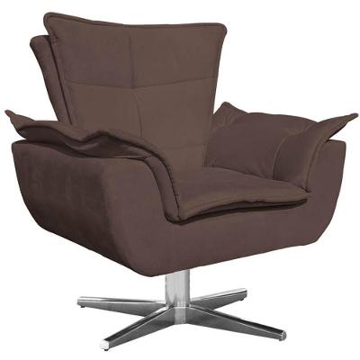 Poltrona Decorativa Charger G19 em Suede Marrom com Base Giratória Cromada Gran Belo