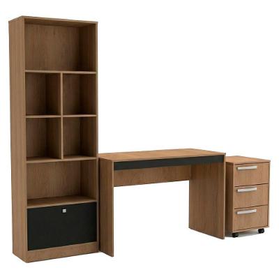 Mesa Escrivaninha com Gaveteiro e Estante B31 1 Porta 3 Gavetas MDP 120cm Preto Nova Mobile