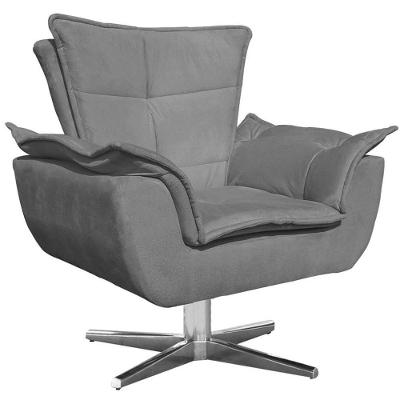 Poltrona Decorativa Charger Suede Giratória Grafite Base Cromada Gran Belo
