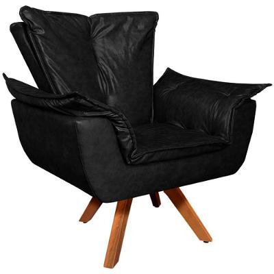Poltrona Decorativa Charger G19 Base Giratória em Madeira Pu Preto Gran Belo