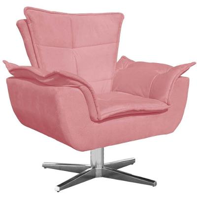 Poltrona Decorativa Charger G19 Suede Rosê com Base Giratória Cromada Gran Belo