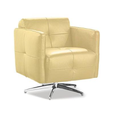 Poltrona Decorativa Astúria G40 Base Giratória Couro Bege para Sala de Estar Gran Belo