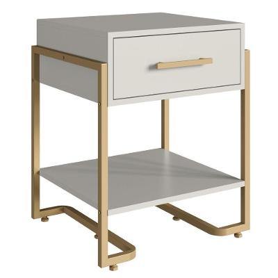 Mesa de Cabeceira P1059 1 Gaveta MDP Moderno Dourado Placa & Ponto