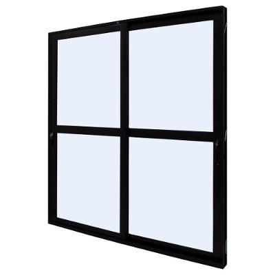 Porta de Correr Perfecta 2 Folhas Liso 215x150cm Alumínio com Vidro Preto Jap Telecom