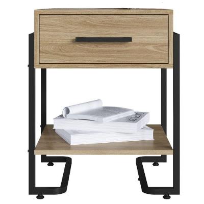 Mesa de Cabeceira P1059 1 Gaveta MDP Moderno Oak Preto Placa & Ponto
