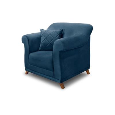 Poltrona Decorativa Armstrong em Veludo com Almofada Azul Marinho Gran Belo