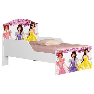 Mini Cama Infantil Lívia Princesas Mdf Rosa com Grade de Proteção Milani Movelaria