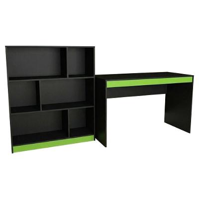 Mesa Escrivaninha e Estante B28 Moderno MDP 120cm Preto Verde Nova Mobile