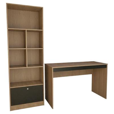 Mesa Escrivaninha e Estante B30 Moderno MDP 120cm Mel Preto Nova Mobile