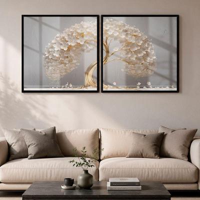 Quadro Decorativo Árvore de Ouro das Flores Brancas 50x50cm sem Vidro Acrílico Soleil Home Decor