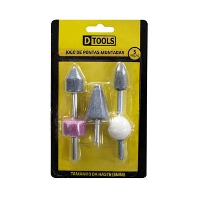 Kit 5 Peças de Pontas Montadas Abrasivas 6mm para Acabamento e Retífica Dtools