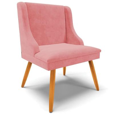 Poltrona Decorativa Firenze Suede com Pés Palito de Madeira Rosê Natural Gran Belo