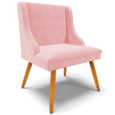 Poltrona Decorativa Firenze Suede com Pés Palito de Madeira Rosa Bebê Natural Gran Belo