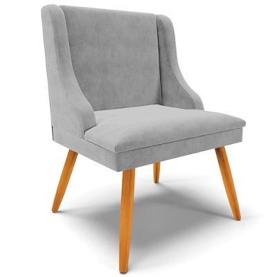 Poltrona Decorativa Firenze Suede com Pés Palito de Madeira Cinza Natural Gran Belo