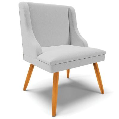 Poltrona Decorativa Firenze Pés Palito de Madeira Linho Cinza Natural para Sala Gran Belo