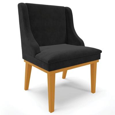 Poltrona Decorativa Firenze G19 Suede Preto e Castanho com Base Fixa de Madeira Gran Belo