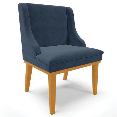Poltrona Decorativa Firenze Suede Azul Marinho e Castanho com Base Fixa de Madeira Gran Belo