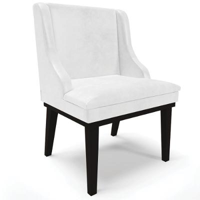 Poltrona Decorativa Firenze G19 em Corino Branco Brilho e Preto com Base de Madeira Gran Belo