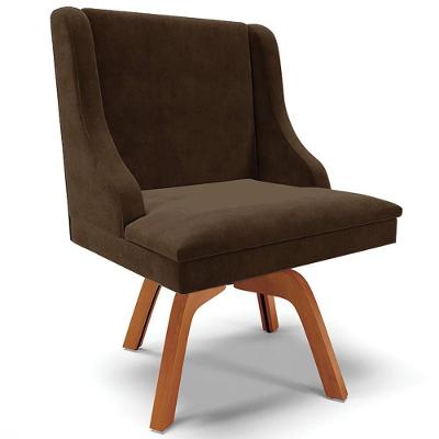 Poltrona Decorativa Firenze G19 Giratória Suede Marrom Natural Base de Madeira Gran Belo