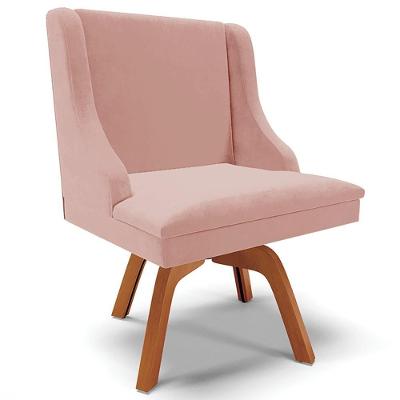 Poltrona Decorativa Firenze G19 em Veludo Rosê com Base Giratória de Madeira Gran Belo