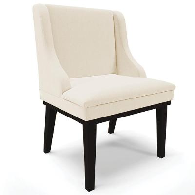 Poltrona Decorativa Firenze G19 em Linho Bege-preto Base Fixa de Madeira Gran Belo