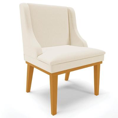 Poltrona Decorativa Firenze G19 em Linho Bege e Castanho Gran Belo