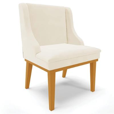 Poltrona Decorativa Firenze G19 em Veludo Bege e Castanho Base Fixa de Madeira Gran Belo