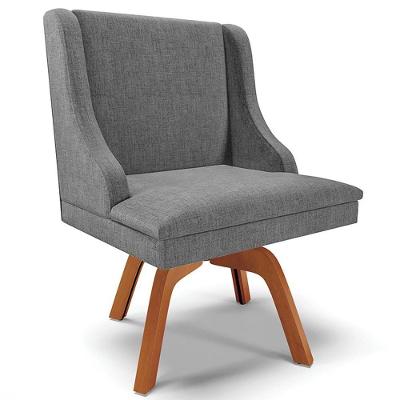 Poltrona Decorativa Firenze G19 em Linho Grafite com Base Giratória de Madeira Gran Belo