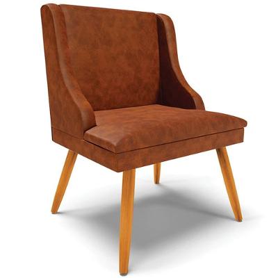 Poltrona Decorativa Firenze G19 com Pés Palito de Madeira Corino Marrom Gran Belo