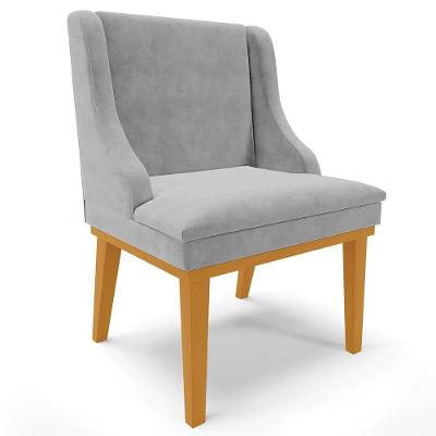 Poltrona Decorativa Firenze em Suede Cinza-castanho Base Fixa de Madeira Gran Belo