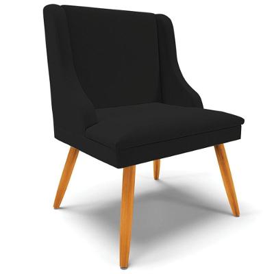 Poltrona Decorativa Firenze em Linho Preto Natural com Pés Palito de Madeira Gran Belo
